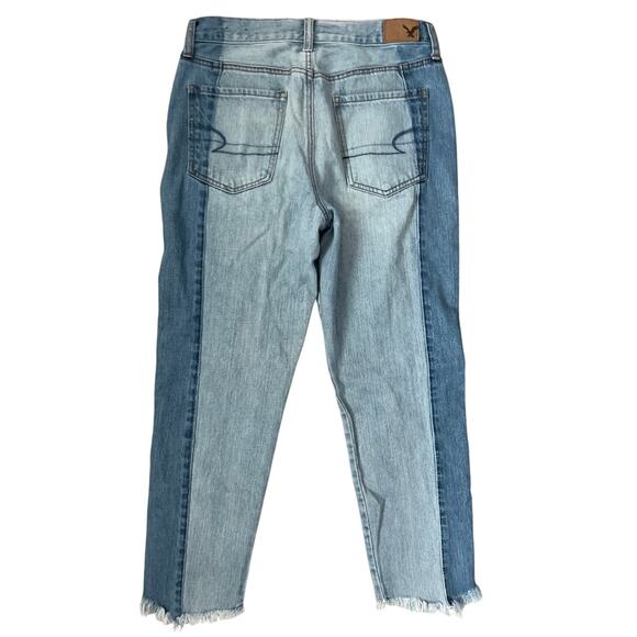 American Eagle Vintage Hi-Rise Two Tone Raw Hem Button Fly Ankle Jeans Size 6 - Picture 3 of 9